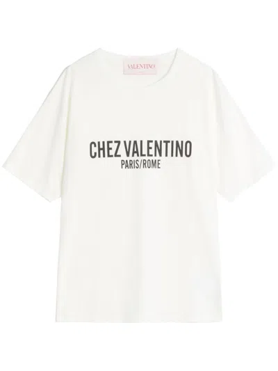 Valentino Cotton Slogan Print Drop Shoulder T-shirt