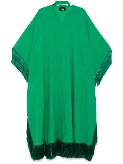 Taller Marmo Long Kaftan With Fringed Edge And Attached Scarf