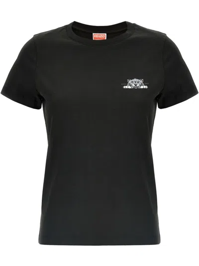Kenzo Happy Tiger Print T-shirt In Black