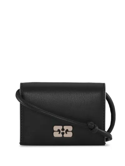 Ganni Black Bou Leather Strap Wallet In Black