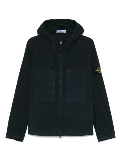 Stone Island Short Parka With Elastic Hem And Hood In Blue