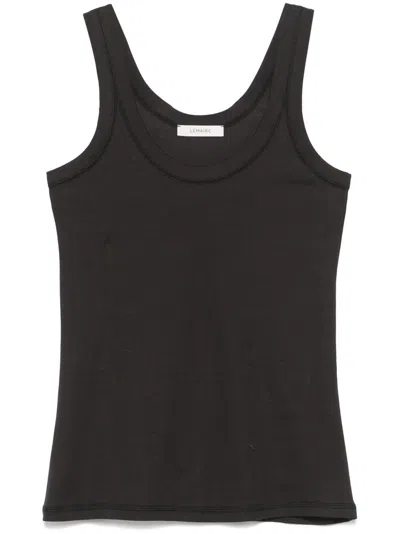 Lemaire Form-fitting Black Ribbed Tank Top With Scoop Neckline
