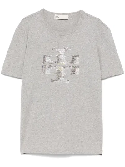 Tory Burch Crystal Logo T-shirt With Classic Crew Neckline
