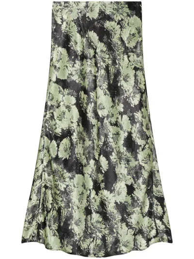 Tory Burch Floral Print Satin Midi Skirt
