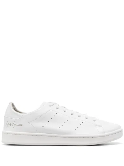 Y-3 White Leather Sneakers With Rounded Toe And Lace-up Closure