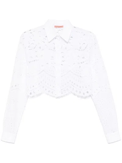 Ermanno Scervino Lace Long-sleeve Cropped Shirt With Scalloped Hem