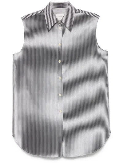 Alysi Navy Blue Striped Cotton Shirt