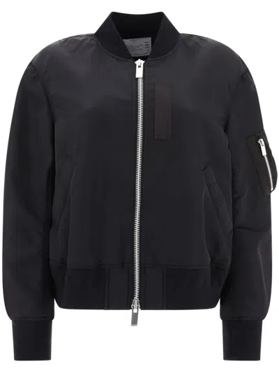 Sacai Womens Black Relaxed-fit Round-neck Shell Jacket In Black