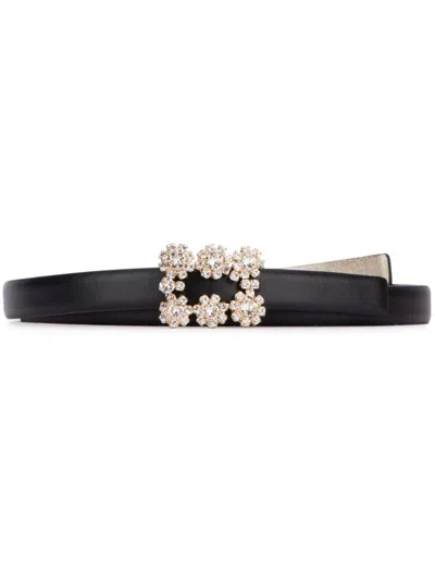 Roger Vivier Flower Strass Buckle Leather Belt