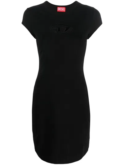 Diesel Abito Corto Con Dettaglio Oval D Cut Out In Cotone Stretch Nero Donna