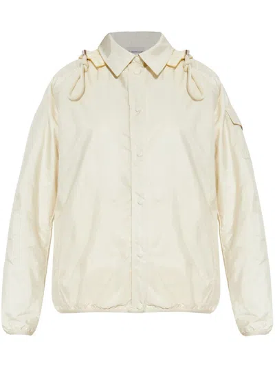 Moncler White Down Jacket With Logo Patch On The Sleeve In Tech Fabric Man