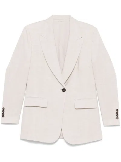 Brunello Cucinelli Linen Single-breasted Jacket Featuring Shoulder Pads