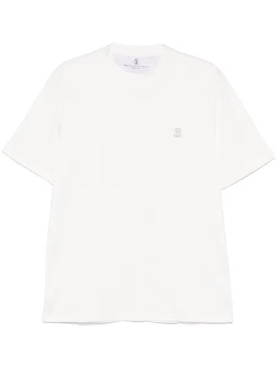 Brunello Cucinelli Men Cotton Jersey Crew-neck T-shirt With Logo And Faux-layering