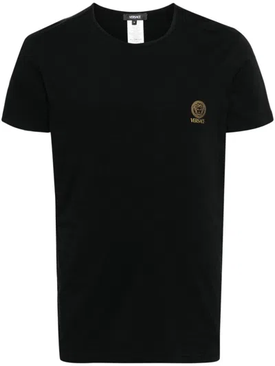 Versace White Crewneck T-shirt With Medusa Print On The Front In Cotton Stretch Man
