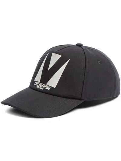 Valentino Garavani Black Hat With Logo On The Front In Cotton Man