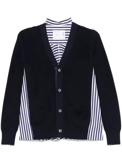 Sacai Knit Cardigan With V-neck And Striped Pattern