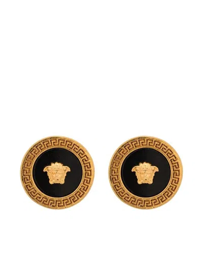 Versace Black And Gold Earrings With Medusa Detail In Metal Woman