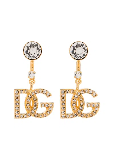 Dolce & Gabbana Logo Earrings With Crystal And Rhinestone Embellishments