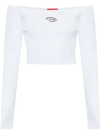 Diesel Cropped Ribbed Knit Boat Neck Sweater