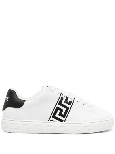 Versace White White Black Greca Embroidered Sneakers