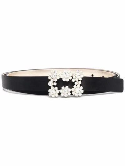 Roger Vivier Flower Strass Buckle Satin Belt