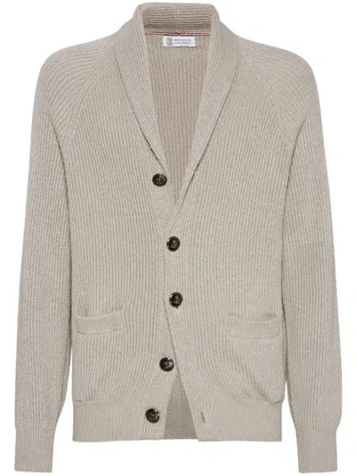 Brunello Cucinelli Ribbed Cotton Shawl Collar Cardigan