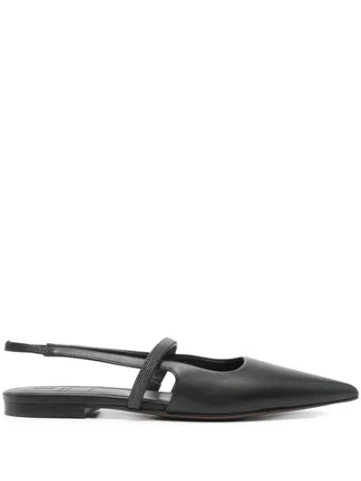Brunello Cucinelli Slingback Ballet Flats With Precious Strap In Black
