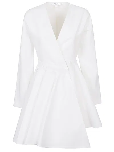 Alaïa Womens Spiral-belt Pleated Cotton-poplin Mini Dress Blanc
