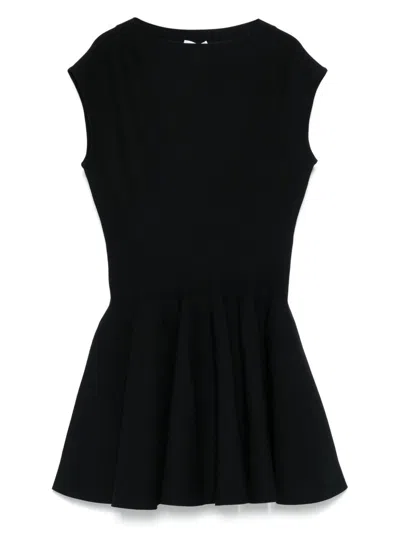 Alaïa Womens Skater Pleated Knitted Mini Dress Noir Alaia
