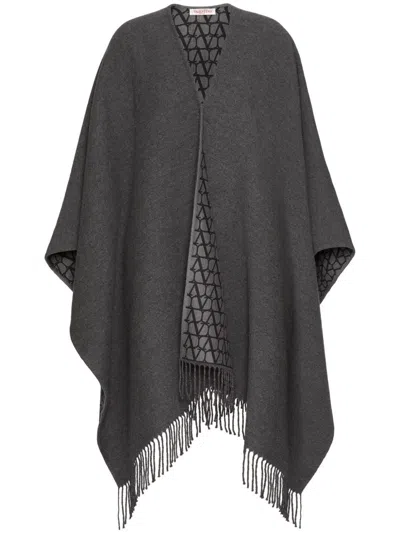 Valentino Double Poncho With Fringed Detail Edge