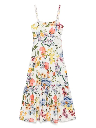 Farm Rio Dress With Floral Print In Linen Blend