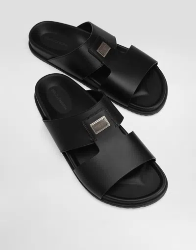 Dolce & Gabbana Dolce&gabbana Men Logo Leather Sandals In Black