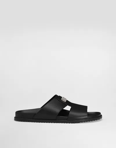 Dolce & Gabbana Dolce&gabbana Men Logo Leather Sandals In Black
