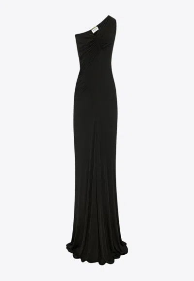 Saint Laurent Zip Closure Flared Long Dresses In Black