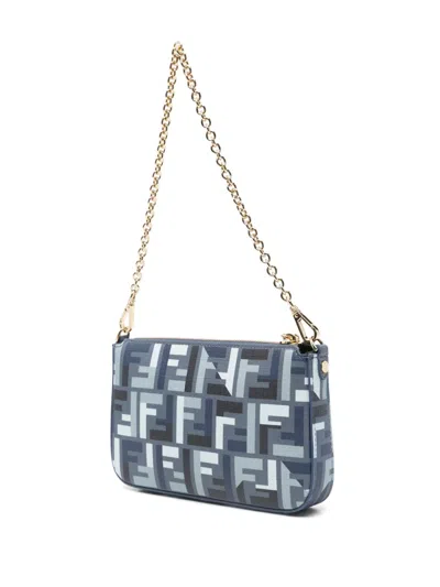 Fendi Geometric Pattern Clutch With Gold Chain Strap