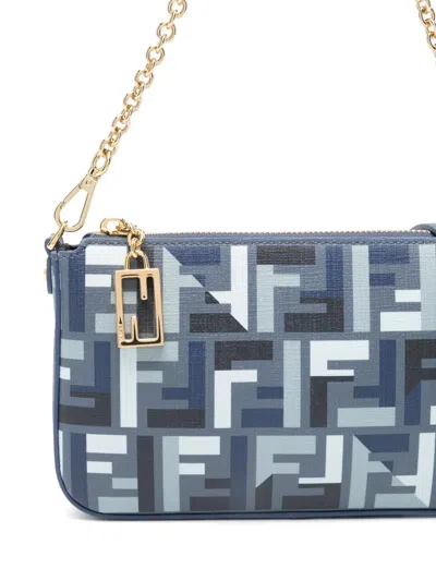 Fendi Geometric Pattern Clutch With Gold Chain Strap