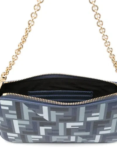 Fendi Geometric Pattern Clutch With Gold Chain Strap