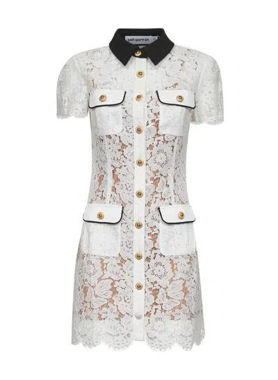 Self-portrait Short Dress With Floral Lace Embroidery Self Portrait In White