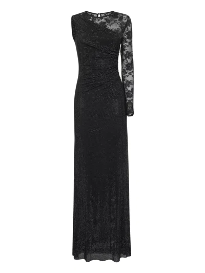 Self-portrait Self Portrait Black Rhinestone Mesh And Lace Maxi Dress