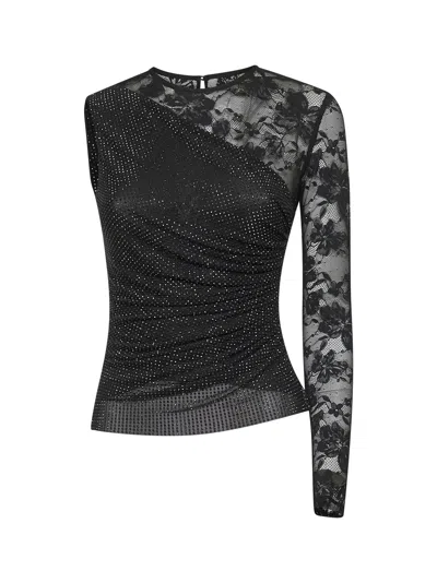 Self-portrait Self Portrait Women Black Rhinestone Mesh And Lace Top In Black