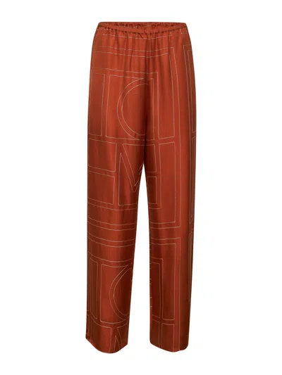 Totême Womens Contrast-stitch Silk Pyjama-style Bottoms Terracotta In Orange