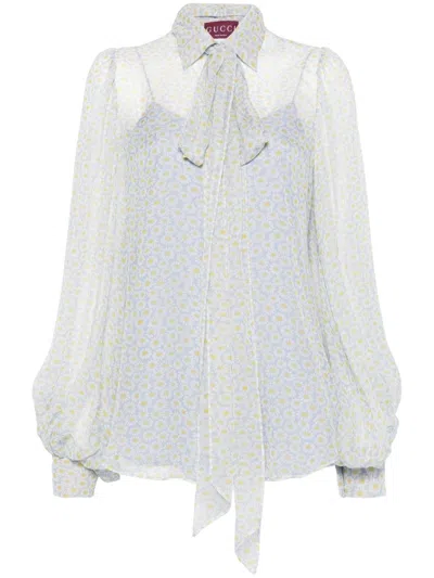 Gucci Light Blue Printed Chiffon Shirt