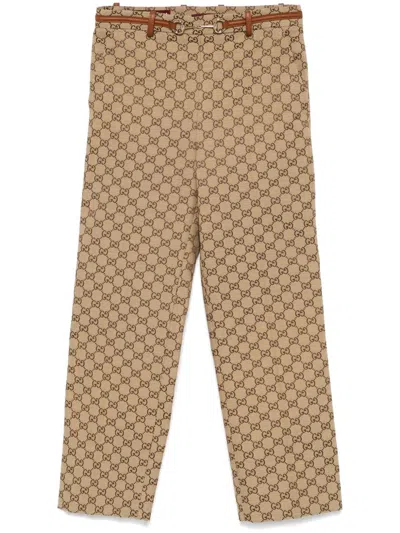 Gucci Tailored Pants With Distinctive Logo Pattern In Brown