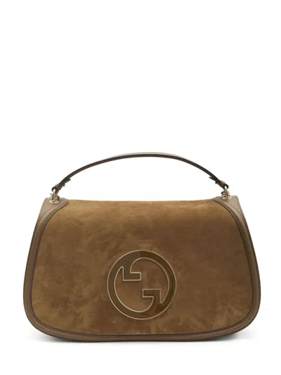 Gucci Large Structured Suede Handbag With Top Handle In Brown