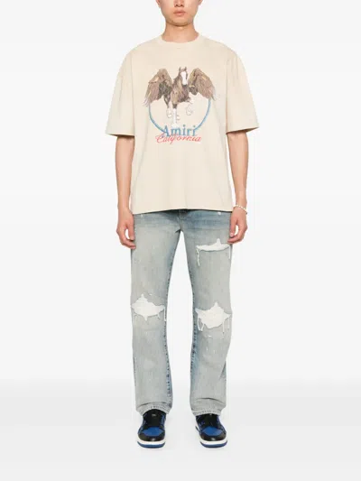 Amiri Straight Leg Mid-rise Distressed Trousers In Gray