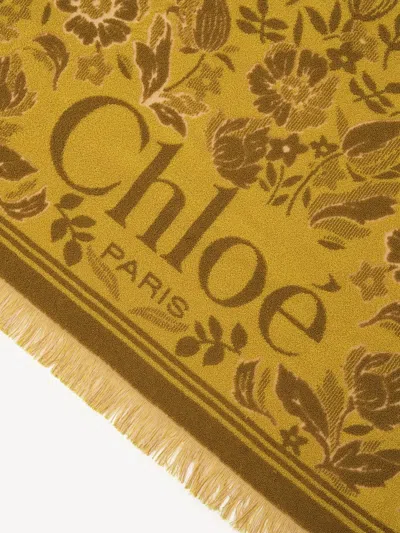 Chloé Cotton Toweling Scarf With Floral Jacquard Motif In Brown