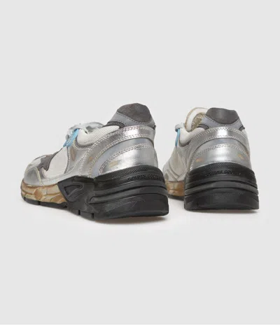 Golden Goose Mesh And Silver Laminated Leather Sneakers With Star In Multi