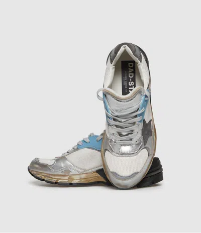 Golden Goose Mesh And Silver Laminated Leather Sneakers With Star In Multi