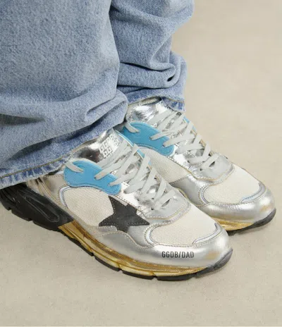 Golden Goose Mesh And Silver Laminated Leather Sneakers With Star In Multi