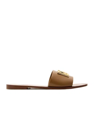 Dolce & Gabbana Camel Calf Leather Bianca Slides In Multi